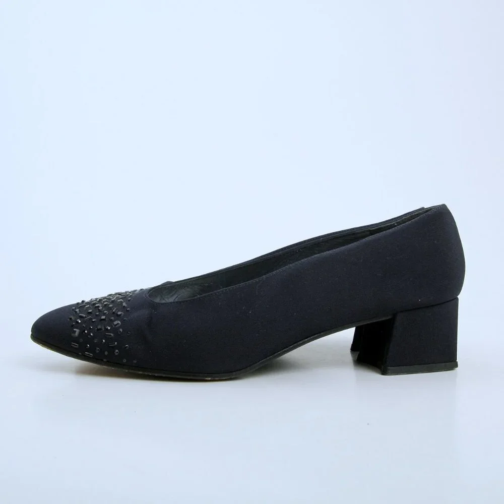 Stuart Weitzman Navy‎ Embellished Closed Toe Block Heel Pumps in Navy Size 9